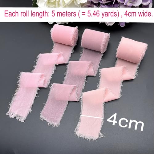 JZK 3X Dusty Pink raw Edge Chiffon Ribbon Rolls, 5m/roll - Image 2