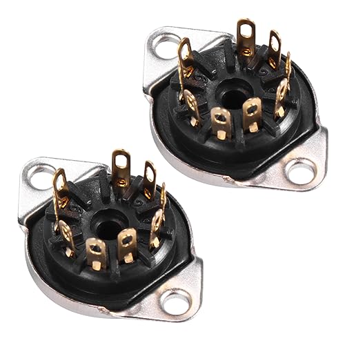 HANABASS 2Pcs Pin Guitar Tube Base Socket Gold Plated Audio Amplifier Accessory for Enhanced Sound Quality for Guitar Players Chassis Mount Design Black Golden