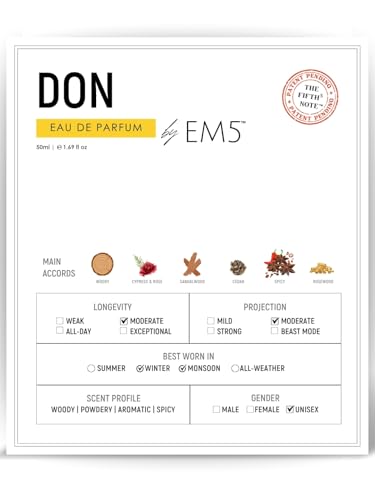 Image of EM5 Don Perfume for Men | Woody Powdery Warm Spicy Fragrance | 50ml Eau de Parfum Spray | Luxury Gift for Him