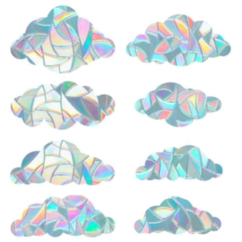 Image of GORGECRAFT 16Pcs Cloud Window Stickers Rainbow Sliding Door Clings Plastic Waterproof Reusable Static Prismatic Non Adhesive Suncatcher Decals for Save Birds from Collisions Home Door Decorations