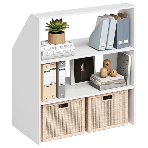 Bellamio Aland Dachschrägen Regal in weiß – offener Dachschrägenschrank mit 3 Fächern – Bücherregal/Kleiderschrank – platzsparender Stauraum für schräge Wände – Nischenschrank 100x90x50 (HxBxT)