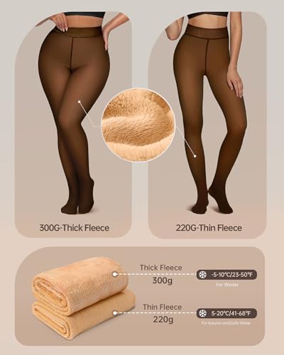 Image of OEAK Womens Fleece Lined Tights Sheer Fake Translucent Pantyhose Thermal Tights High Waisted Footed Leggings