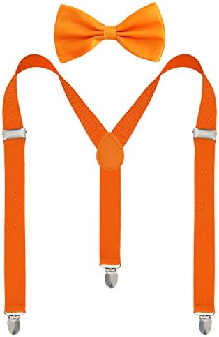 Orange Suspender for Men and Women Y-back Suspenders for Men Clip Suspenders Bow Tie Set