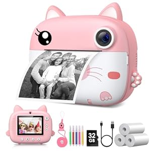 Kids Camera Instant Print, 3.0″ HD Screen Kids Instant Cameras, Christmas Birthday Gifts for Girls Boys 3 4 5 6 7 8 9 10 Year Old, Portable Toddler Travel Toys with 32GB Card & 3 Rolls Printer Paper