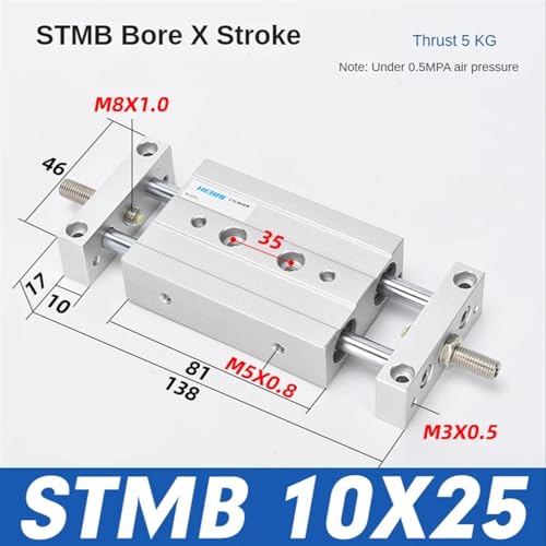 Cylindre pneumatique STMB 10mm à double tige guidée