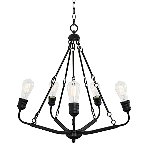 Kira Home Rio 24 5-Light Modern Farmhouse Chandelier for Dining Room, Kitchen or Foyer, Adjustable Height, Open Design + Black Finish