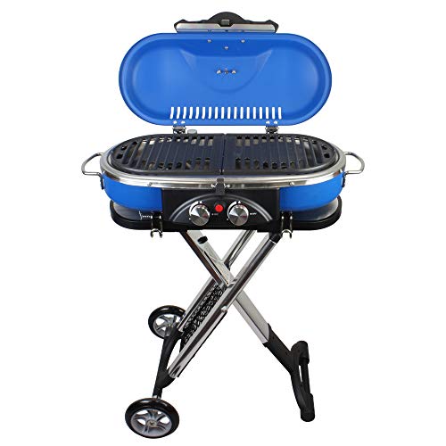 Mototeks, Inc. Portable BBQ Grill Propane Matchless Lighting Foldable CART for Camping Outdoor (Blue)
