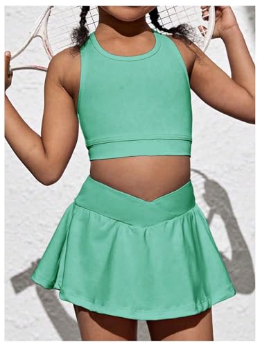 Image of SOLY HUX Toddler Girl's 2 Piece Workout Outfits Lightweight Crop Tank Tops and Skort Athletic Set