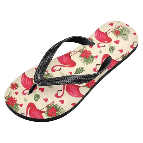 ALAZA Tropical Red Flamingo Flip Flops for Women Fashion Beach Slippers Comfort Mens Flip Flops Non-Slip Rubber Shower Slippers Sandal for Hotel Travel Sport,XS2