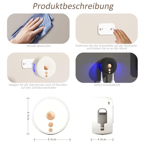 Stérilisateur brosse à dents électrique mural noir avec support de séchage 2 places - 8