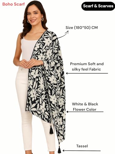 Image of KE KANHA EXPORT Women Scarf|Stole For Women|Scarf For Women Stylish|Stall For Women|Border Print Face Cover Head Wrap|Boho|Beach|Multicolor|180x50cm|Pack Of 1|FREE Scrunchie Included