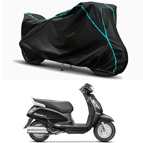 Image of Waterproof Bike Body Cover Compatible for | Suzuki Access 125 Disc | Taffeta Fabric, Sky Piping Design, Bottom Elastic Fit | Dustproof, Sun UV & Rain Protection for All Weather.