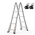 VEVOR A-Frame Telescoping Ladder 17 FT - Portable Aluminum Extension Ladder with 330lb Load Capacity, for Indoor, Outdoor, RV, Roof & Multi-Purpose Use
