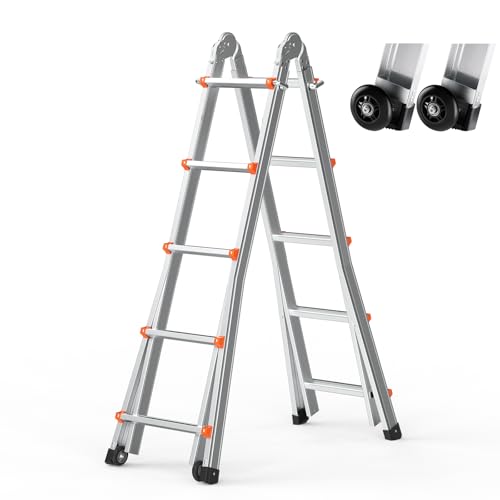 VEVOR A-Frame Telescoping Ladder 17 FT - Portable Aluminum Extension Ladder with 330lb Load Capacity for Indoor Outdoor RV Roof & Multi-Purpose Use
