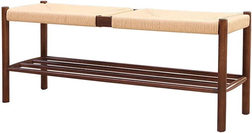 Minimalist Fashion Creative Solid Wood Long Stool Bed End Stool Double-Layer Dining Table Stool Long Stool Shoe Changing Stool for Living Room/Homecasual/Brown (Woven Style)