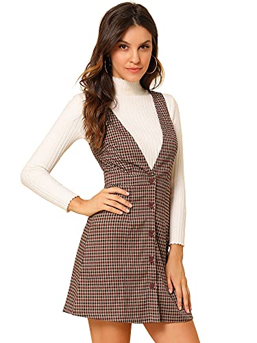 Allegra K Women's Overall Dresses Fall Jumper Halloween Houndstooth Pinafore Plaid Dresses3