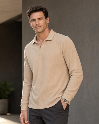 Image of Nobero Popcorn Textured Full Sleeve Polo T-Shirt for Men | Regular Fit