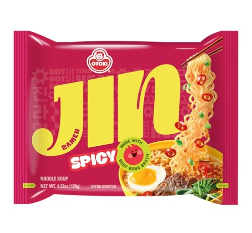 OTTOGI Jin Ramen Spicy, Korean Style Instant Noodle, Best Tasting Soup Traditional Instant Ramen 4.23oz x 8 Pack