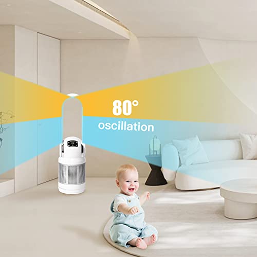 Heatit Bladeless Fan With Remote And Air Purifier Tower Fan 80° Oscillating With 8 Speeds 8H Timer Air Circulator Fan For Home Bedroom Kitchen And Office White #TOP4