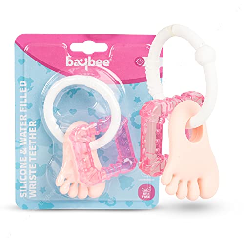 Image of Baybee Ring Natural Water Filled Silicone Teether for Babies to Soothe Their Gums, Bpa Free Food Grade Easy Grasp Teething & Chewing Toys for Babies 6 to 12 Months Baby Infant (Pink)