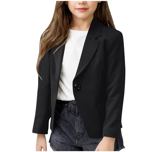 Girls Blazer Jacket One Button Kids Blazers Long Sleeve Notched Collar Suit Coat with Inner Pockets 5-14 Years