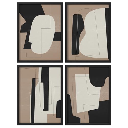 Framed Wall Art Collage Print Gallery Set, Neutral Abstract Shapes