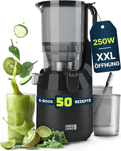 LEBENLANG Entsafter Slow Juicer - Inkl. Rezeptbuch & Große 135mm Öffnung I Perfekt für Obst ganze Früchte und Gemüse 100% BPA-Frei I Best Juicer Machine Saftpresse elektrisch Masticating Green Press