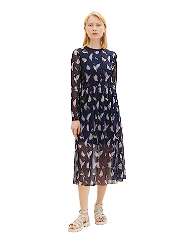 Tom Tailor Denim Damen Mesh Kleid mit Muster, 29961 - Navy Abstract Flower...