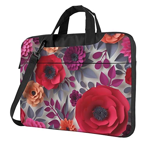 Sac à bandoulière pour ordinateur portable 15 pouces à motif fleurs roses et rouges