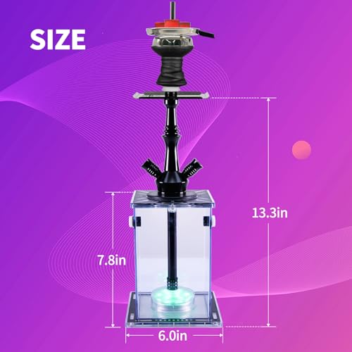 Hookah 2 Hose Hookah Set with Everything Modern Cube Hookahs Shisha Hookah With Hookah Accessories LED Lights Hookah Bowl (Black) - Image 3