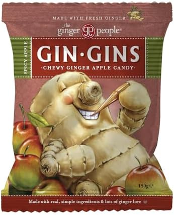 The Ginger People GIN GINS Spicy Apple Ingwer Apfel Kaubonbon – einzeln verpackte gesunde Kaubonbons – 150 g – (1er-Pack)