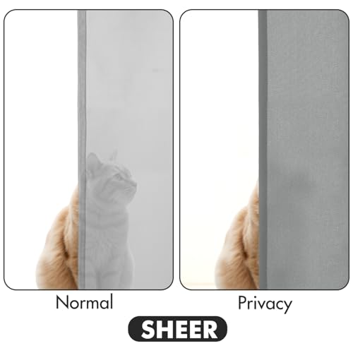 Image of MIULEE Grey Semi Sheer Privacy Curtains Drapes 2 Panels 52W x 63L | Semi sheer privacy, non-see-through, light filtering, fits kitchen, bathroom, bedroom