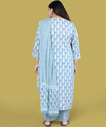 Image of MIRCHI FASHION Pure Cotton Plus Size Straight Kurta Set with Dupatta | 3 Piece Summer Ethnic Kurta Pant Set | Office Wear Salwar Suit for Women