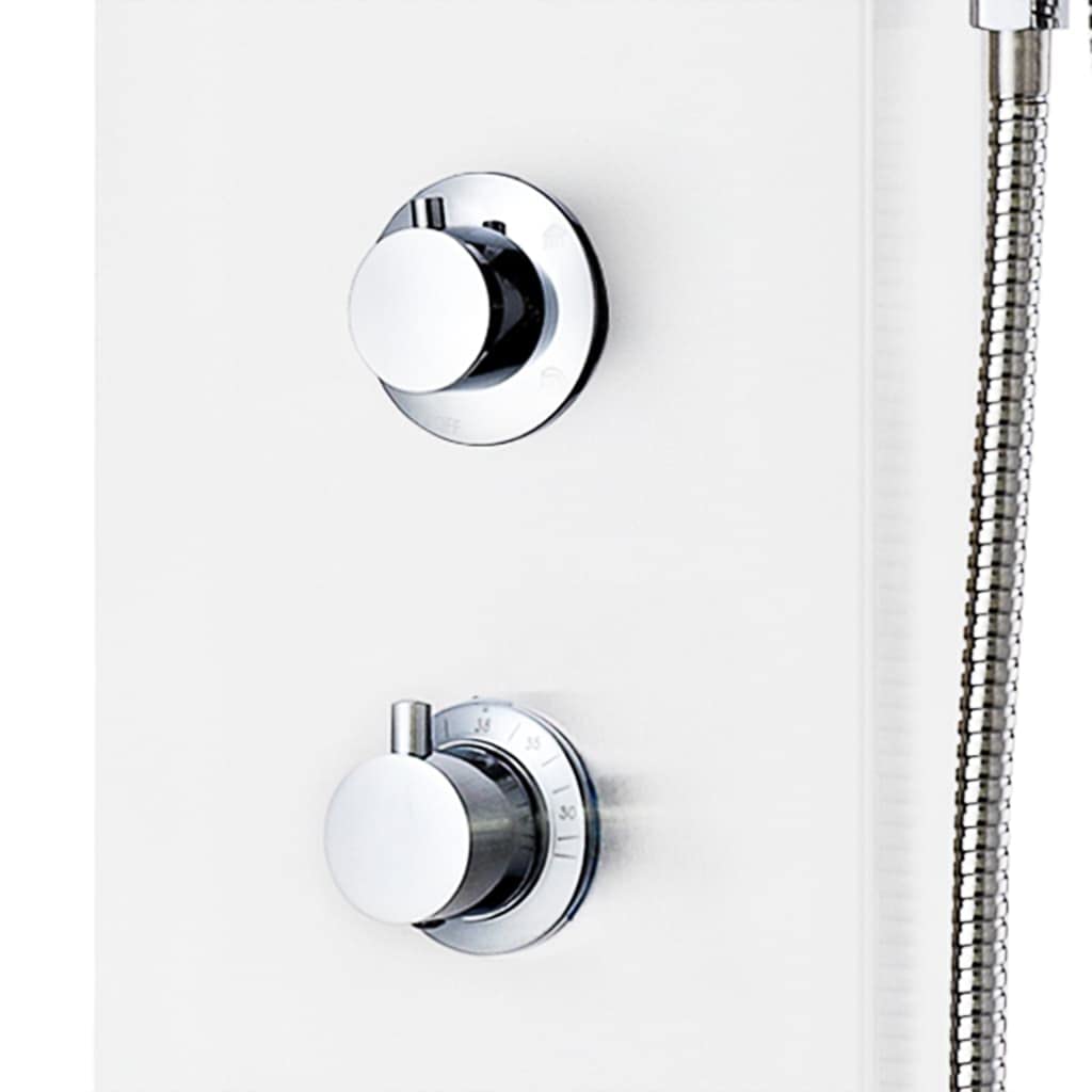 Panel de ducha de aluminio blanco con iluminación LED, sistema de ducha con ducha de lluvia, cascada, ducha de mano y chorros de masaje, columna de ducha Wellness para cuarto de baño, 20 x 44 x 130 cm