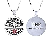 RENYILIN Stainless steel tree of life medical alert ID emergency first aid necklace (DNR (DO NOT RESUSCITATE))
