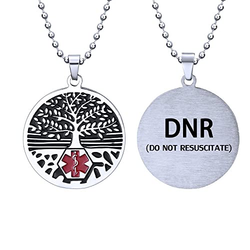 RENYILIN Stainless steel tree of life medical alert ID emergency first aid necklace