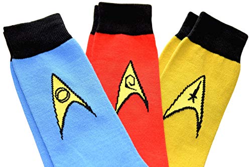 Star Trek Blue Red Yellow Uniform Emblems Men's Crew Socks 3 Pair Pack3