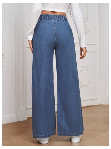 GORGLITTER Women's Elastic Waist Jeans High Wasited Wide Leg Baggy Denim Track Pants Fall Fashion 20253