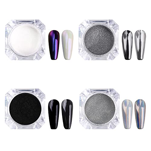 BISHENGYF 4 Boxen Nagel Glitzern Pulver Neon Meerjungfrau Chrom Nail Glitzerpuder Holographic Laser Chrom Staub…