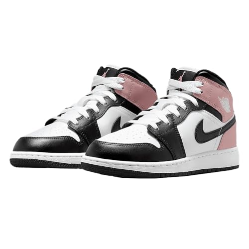 Deportivas Air Jordan 1 Mid (GS) Starfish Blanco/Negro-Rosa Óxido para niños, talla 5 5