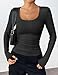 Zeagoo Long Sleeve Top Black Dress Shirt Fitted Square Neck T Shirts Soft Undershirt Clothes