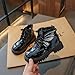 Girls Sparkly Sequin Ankle Boots Cute Butterfly Lace Up Side Zipper Combat Boot Fashion Leather Booties Black