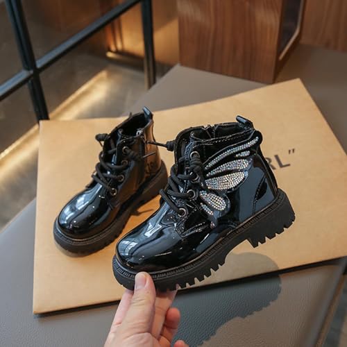 Girls Glitter Ankle Boots Fashion Lace Up Combat Boot Side Zipper Comfortable Low Heel Boots with Butterfly Wings4