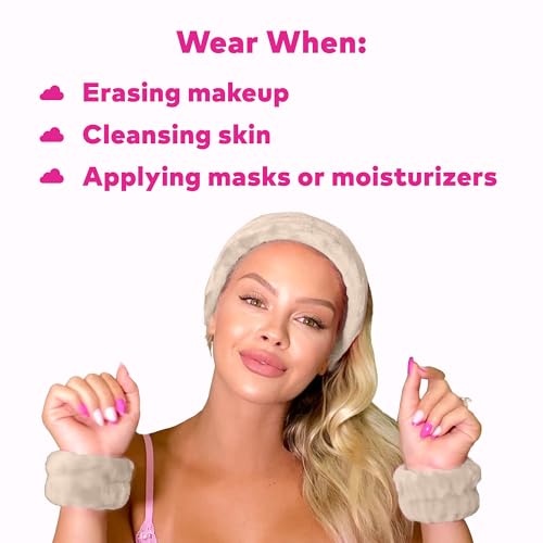 Image of MakeUp Eraser Drip Eraser by The Original, Absorbent Headband and Wristbands Collect Water During Face Washing, 3 Piece Spa Set, One Size Fits Most, Sweet Cream