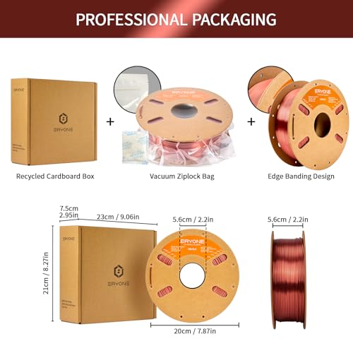 Image of ERYONE Silk PLA Filament for 3D Printer 1.75mm + /- 0.03mm, Shiny Filament 1kg (2.1lbs) /Spool, Silk Copper