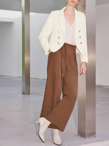 Cicy Bell Women Cropped Tweed Blazer Jackets Lapel Open Front Long Sleeve Business Suit Jackets with Pocket3