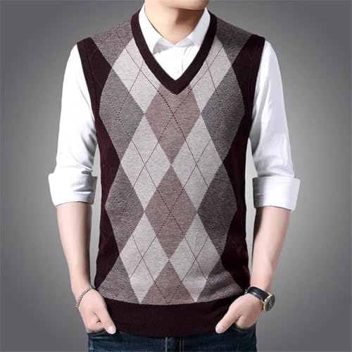 Men’S Thick Knitted V-Neck Sweater Vest Casual Style Sleeveless Diamond Pattern Pullover Waistcoat2