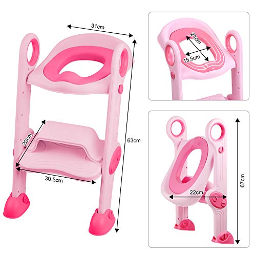 NEARPOW Töpfchen-WC-Sitz mit Trittleiter, verstellbares Baby-Kleinkind-Kindertrainer mit weich gepolstertem Kissen, robust, rutschfest, für 1-7 Kinder (Pink) - Image 8