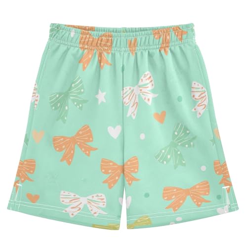 Bow and Heart Athletic Shorts with Zipper Pockets, Youth Boys Athletic Running Shorts for Summer
