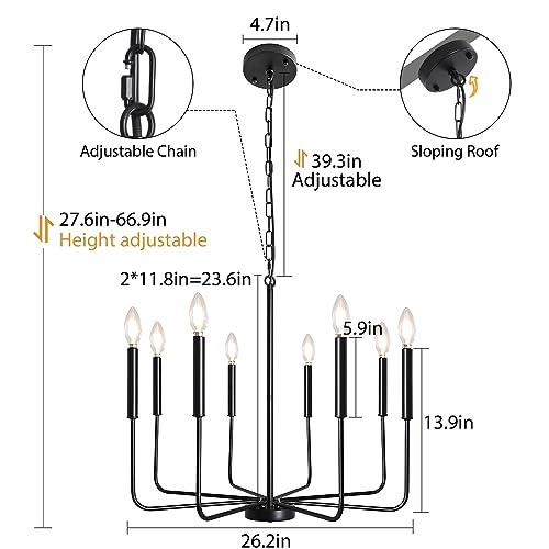 Lwytjo Chandeliers For Dining Room, 8 Lights Modern Farmhouse Black Chandelier Ceiling Light Fixtures Over Table, Adjustable Height Vintage Candle Chandelier For Living Room Kitchen Foyer Entryway #TOP4